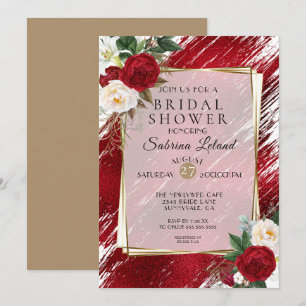 Bold Red Peonies och Crimson Paint Stroke Inbjudningar