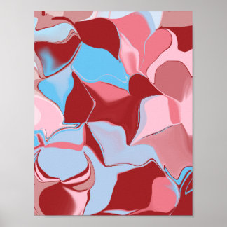 Bold Red Pink and Blue Abstract Shapes Modern Art Poster