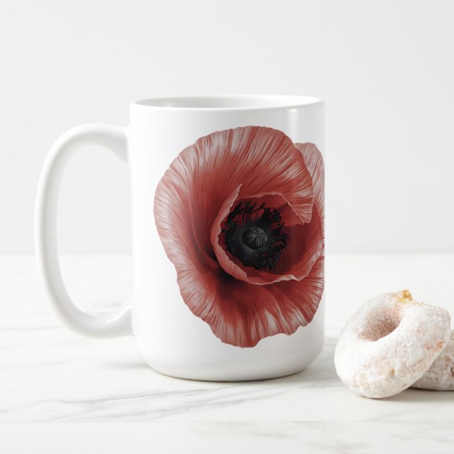 Bold Red Poppy Botanical Art Design Kaffemugg (Med munk)