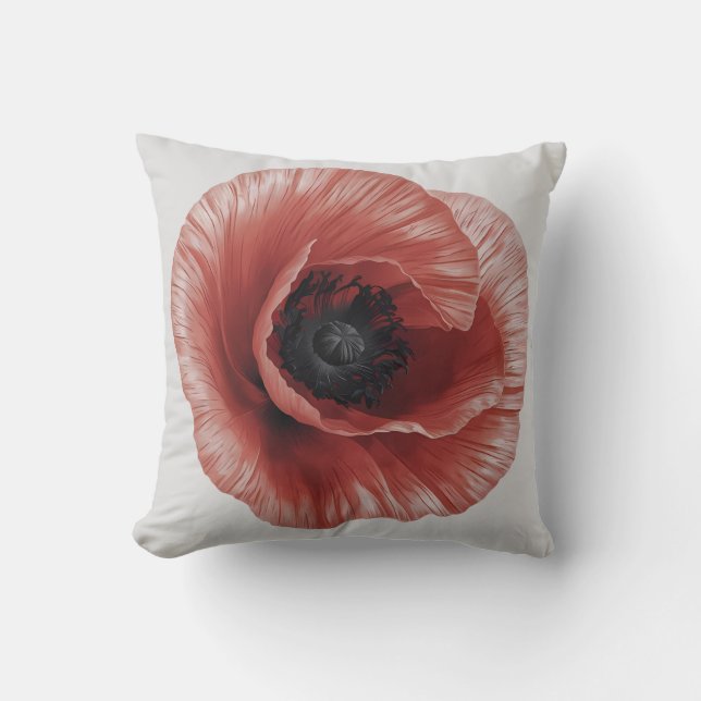 Bold Red Poppy Botanical Art Design Kudde (Framsida)