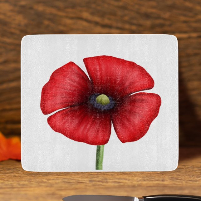 Bold Red Poppy Flower Glass Coverboard (A pretty poppy chopping board just for you. Makes a lovely gift)