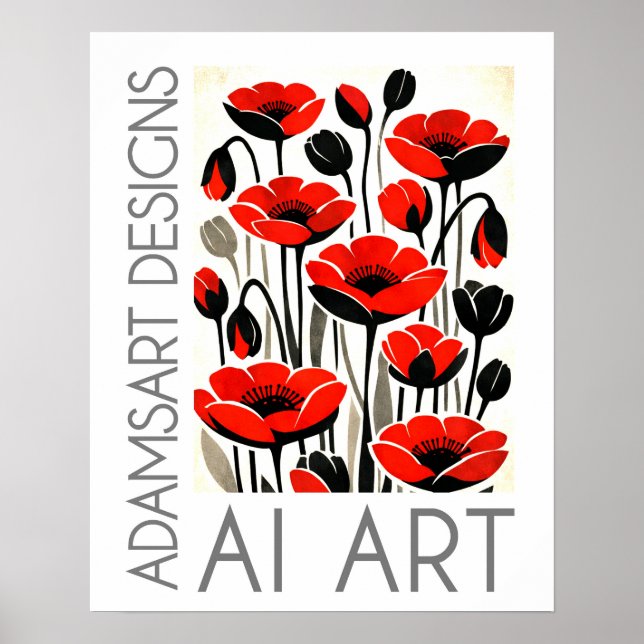 Bold Red Poppy Flowers Modern Botanical Art Poster (Framsidan)