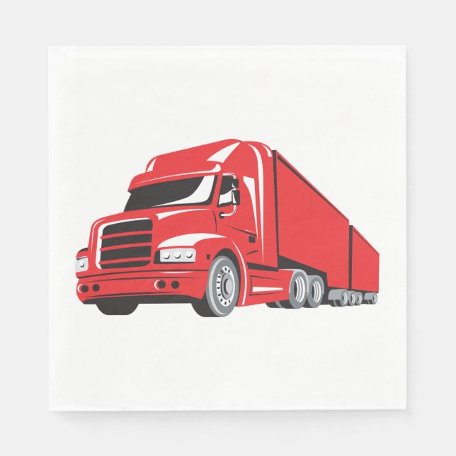 Bold Red Semi-Lastbil Big Rig Trucker Pappersservett (Framsidan)