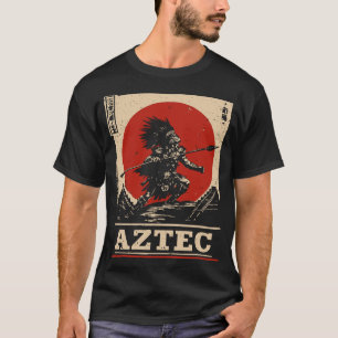 Bold Red Sol Aztec Warrior Cultural Design T Shirt