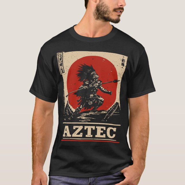 Bold Red Sol Aztec Warrior Cultural Design T Shirt (Framsida)