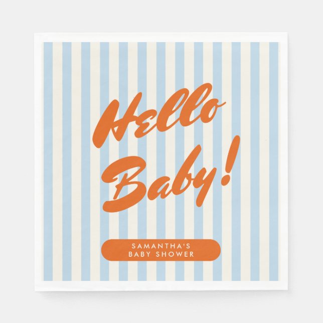 Bold Retro Orange Blue Rand Baby Shower Pappersservett (Framsidan)
