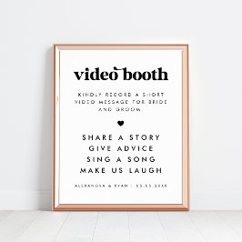 Bold Retro-skript Heart Bröllop Video Booth-tecken Poster