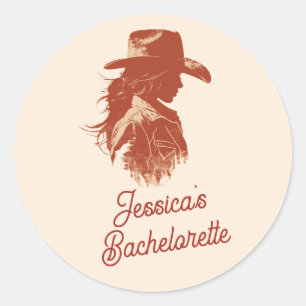 Bold Retro Western Cowgirl Bachelorette Runt Klistermärke
