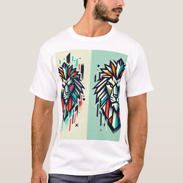 "Bold Roar: Geometric Lejon Sticker T-Shirt - Urba (Framsida)