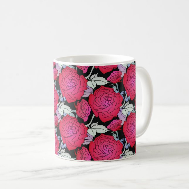 Bold Röd ros Blommigt Elegance Kaffemugg (Framsida höger)