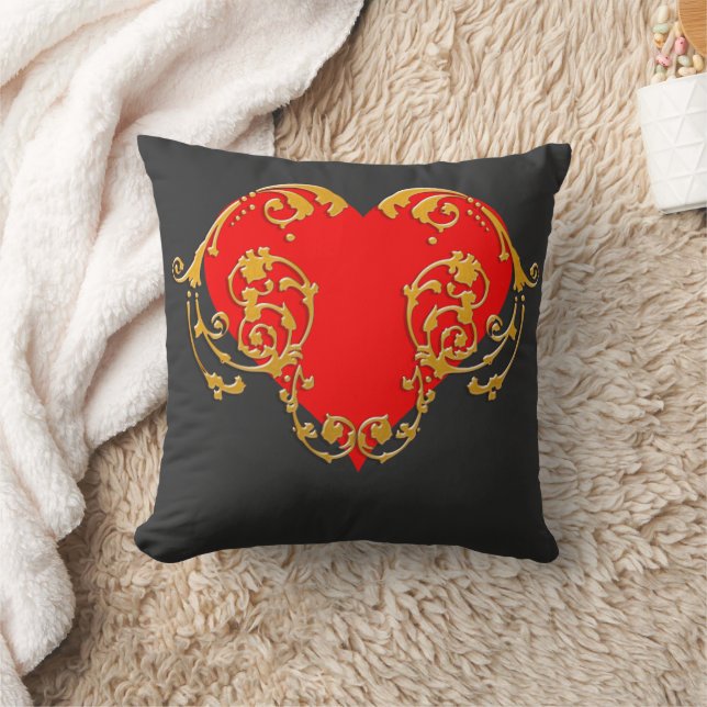 Bold Romantic Valentine Red Goth Heart Kudde (Filt)