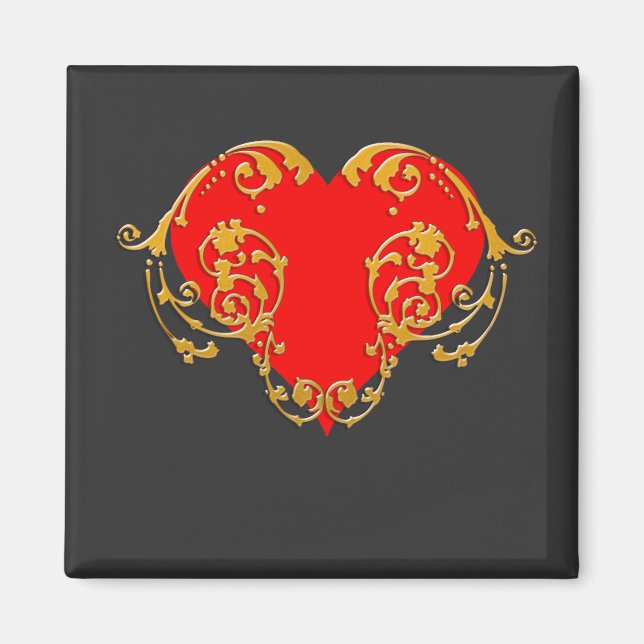 Bold Romantic Valentine Red Goth Heart Magnet (Framsidan)