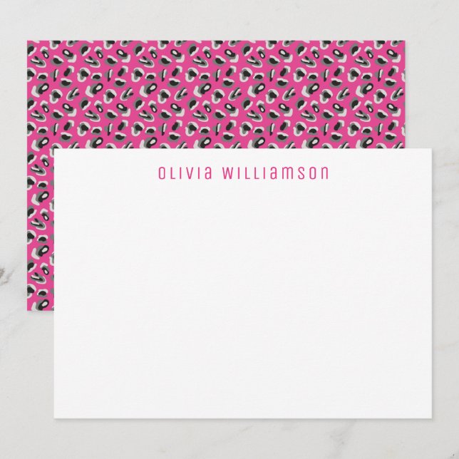 Bold Rosa Animal Print Notecard Anteckningskort (Fram/baksida)