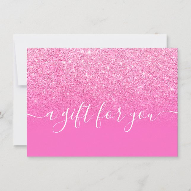 Bold rosa glitter ombre nyon-presentkort (Framsida)
