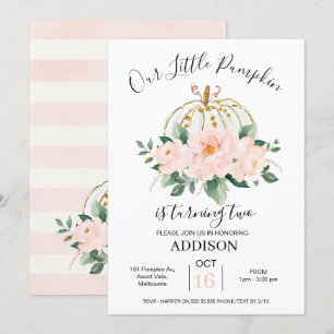 Bold Rosa Guld Blommigt Pumpkin Birthday-inbjudan Inbjudningar