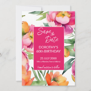 Bold rosa orange sommarblommor födelsedagsfest spara datumet