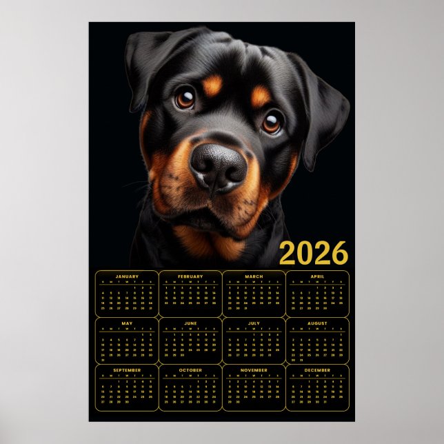 Bold Rottweiler 2026 Calendar Poster (Framsidan)