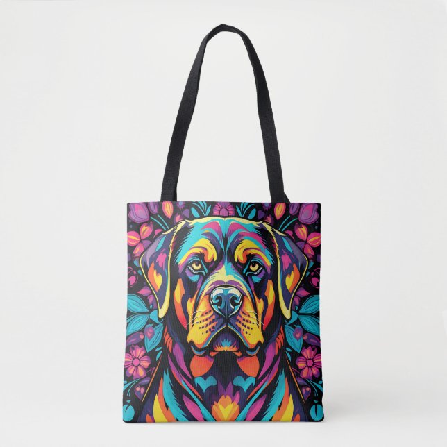 Bold Rottweiler Hund Vibrant Tygkasse (Framsida)