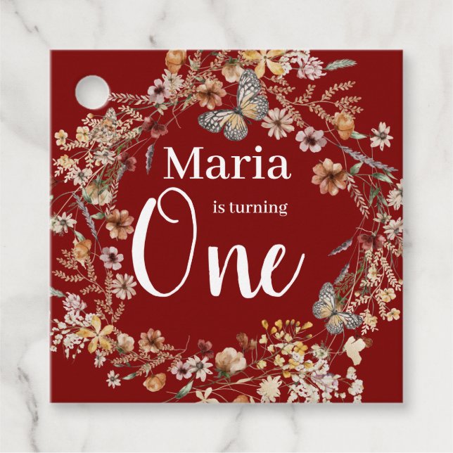 Bold Rustic Wildblomma Blommigten Baby Birthday Gåvor Etiketter (Framsida)