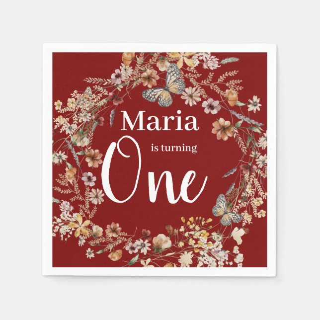 Bold Rustic Wildblomma Blommigten Baby Birthday Pappersservett (Framsidan)