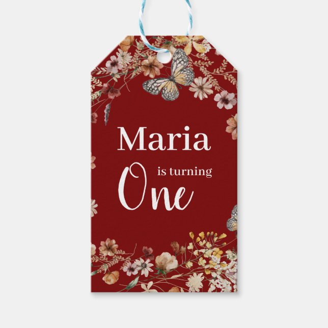 Bold Rustic Wildblomma Blommigten Baby Birthday Presentetikett (Framsidan)