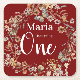 Bold Rustic Wildblomma Blommigten Baby Birthday Underlägg Papper Kvadrat