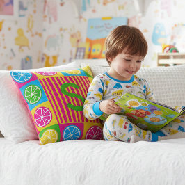 Bold S Initial Citrus Squares Vibrant Kudde