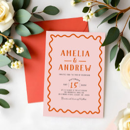 Bold Simple Coral Rosa Wedding bjudande Inbjudningar