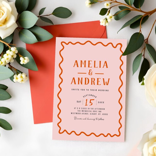 Bold Simple Coral Rosa Wedding bjudande Inbjudningar (Skapare uppladdad)
