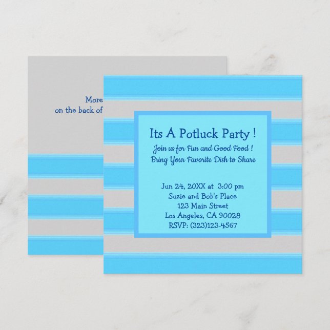 Bold Simple Rand Turquoise Potluck Party Inbjudningar (Fram/baksida)