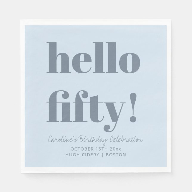 Bold Soft Blue Modern 50th Birthday Custom Pappersservett (Framsidan)