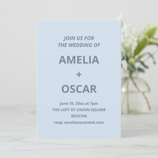 Bold Soft Blue Modern Minimal Wedding Typography Inbjudningar (Stående Fram)