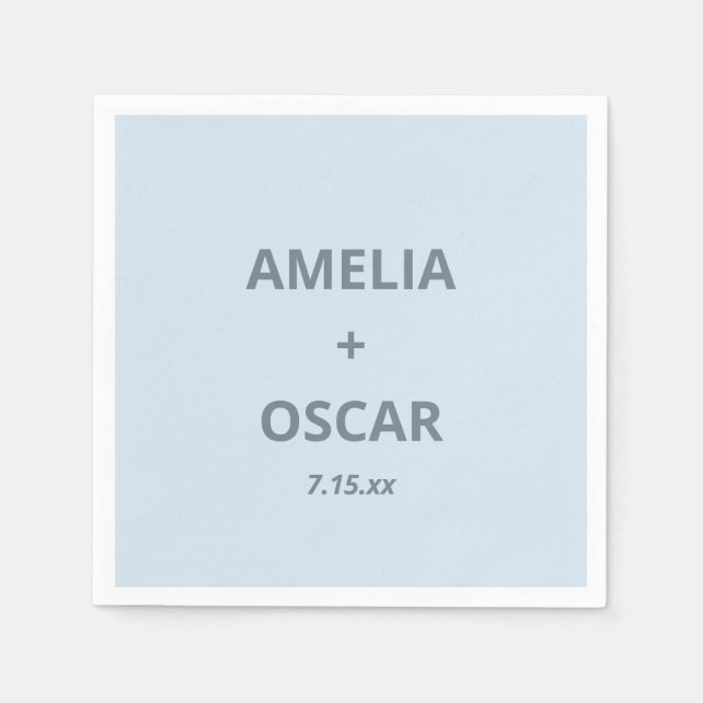Bold Soft Blue Modern Wedding Names Date Custom Pappersservett (Framsidan)