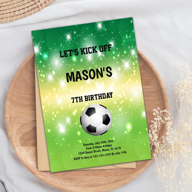 Bold Sports Party-tema Inbjudningar (Ball in Center Shine Soccer Birthday Invitations)