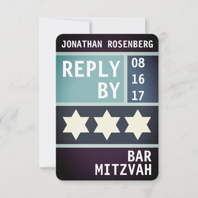 Bold Star of David Pub Mitzvah OSA Reply Inbjudningar (Framsida)