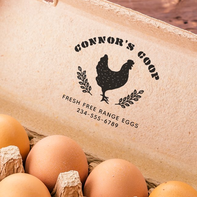 Bold Stencil Farm Namn Rustic Chicken Egg Självfärgande Stämpel (Rubber Stamp Mock-up)