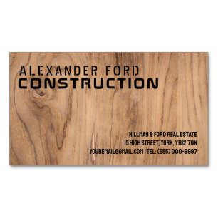 Bold Stenciled Wood Construction Affärskort Magnetiska Visitkort
