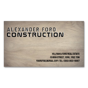 Bold Stenciled Wood Construction Affärskort Magnetiska Visitkort