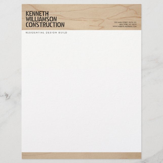 Bold Stenciled Wood Construction Letterhead Brevhuvud (Framsida)
