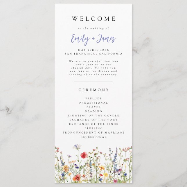Bold Summer Floral Wedding Program (Framsida)