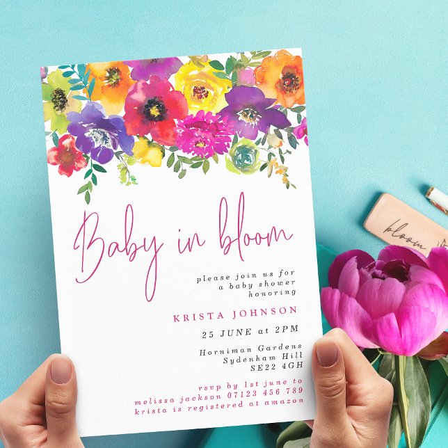Bold Summer Flowers Baby i Bloom Baby Shower Inbjudningar (Skapare uppladdad)
