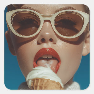 Bold Summer Ice Cream Stil Fyrkantigt Klistermärke