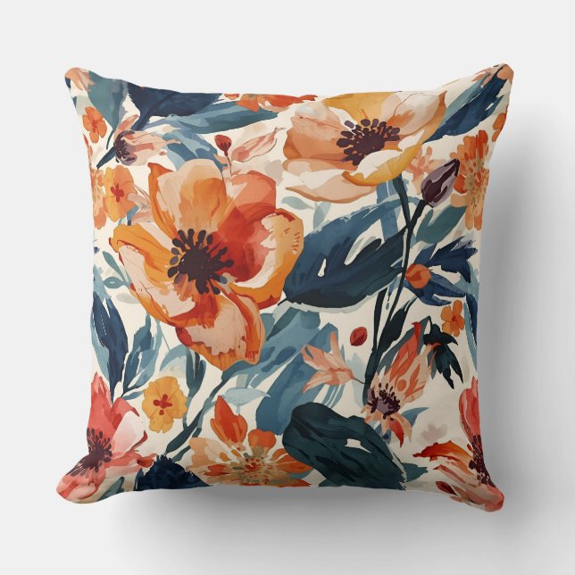 Bold Sunset Blooms Warm Floral Botanical Pattern Kudde (Framsida)