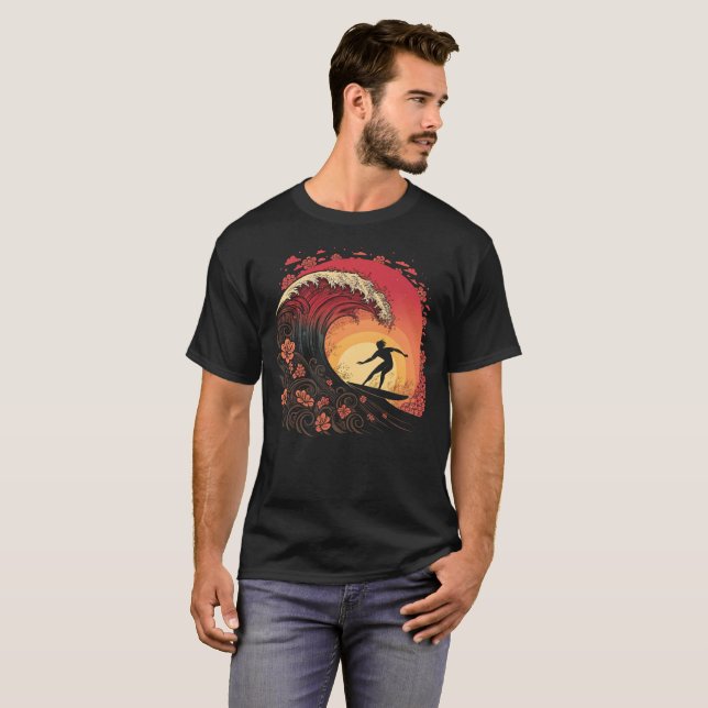 Bold Surfer Silhouette Wave Rider Tee (Hel framsida)