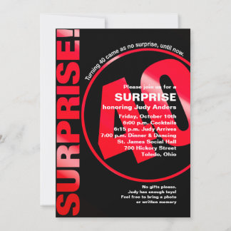 Bold Surprise Birthday bjudande - Red 40:e Inbjudningar