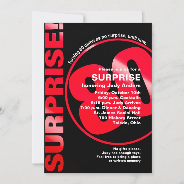 Bold Surprise Birthday bjudande - Red 80:e Inbjudningar (Framsida)