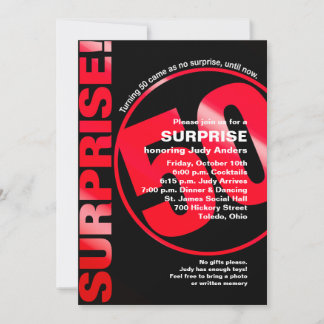 Bold Surprise Birthday bjudande - röd 50:e Inbjudningar