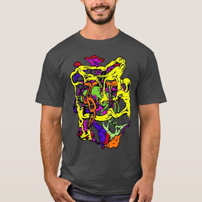 Bold Surreal Abstrakt design i Många Färg T Shirt (Framsida)