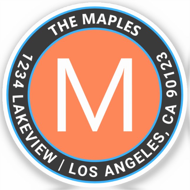 Bold svart Orange, blå cirkulär text | Genomskinli Klistermärken (Framsida)