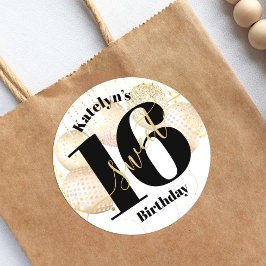 Bold Sweet 16 Birthday Guld Girly Balloons White Runt Klistermärke